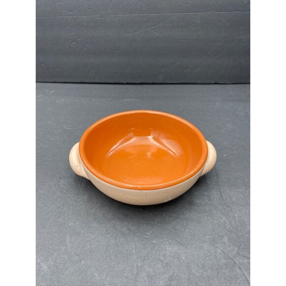 De Silva Bowl Glazed Terracotta Handles pitted Made In Italy orange Beige MCM - Picture 1 of 11